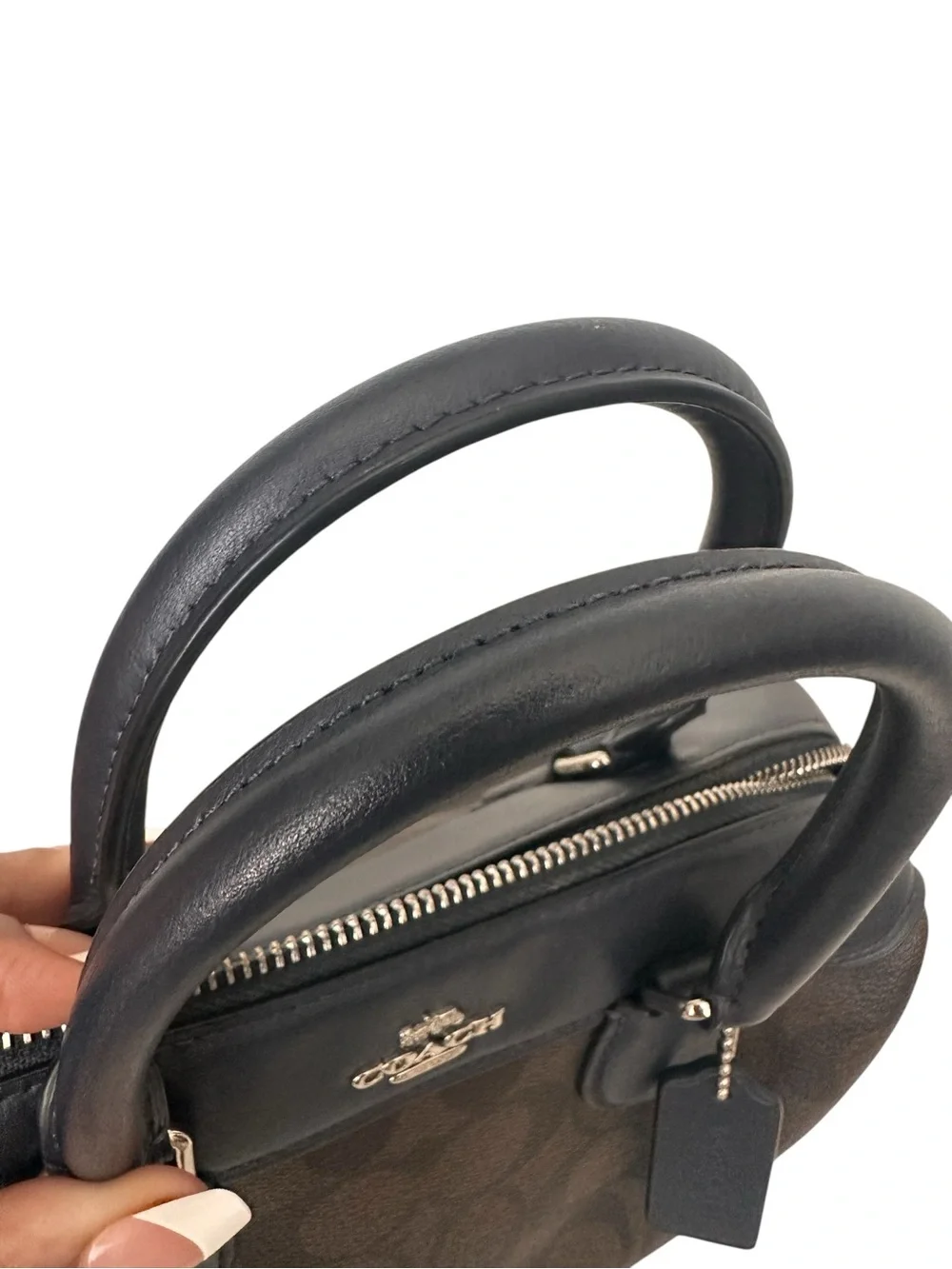 Coach Brown Signature Satchel with Black Handles
